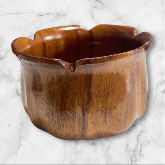 Kamagong Wood Carved Flower Design TrPlant Pot - Bowl- Vintage 5”W x 3”T - Picture 2 of 11